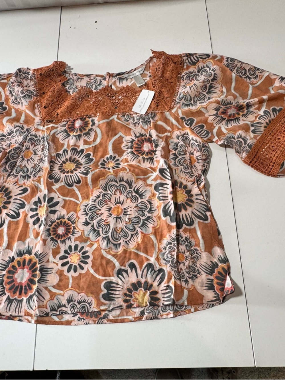 Christopher & Banks Floral Blouse in Rust, Cream, Black & Blush